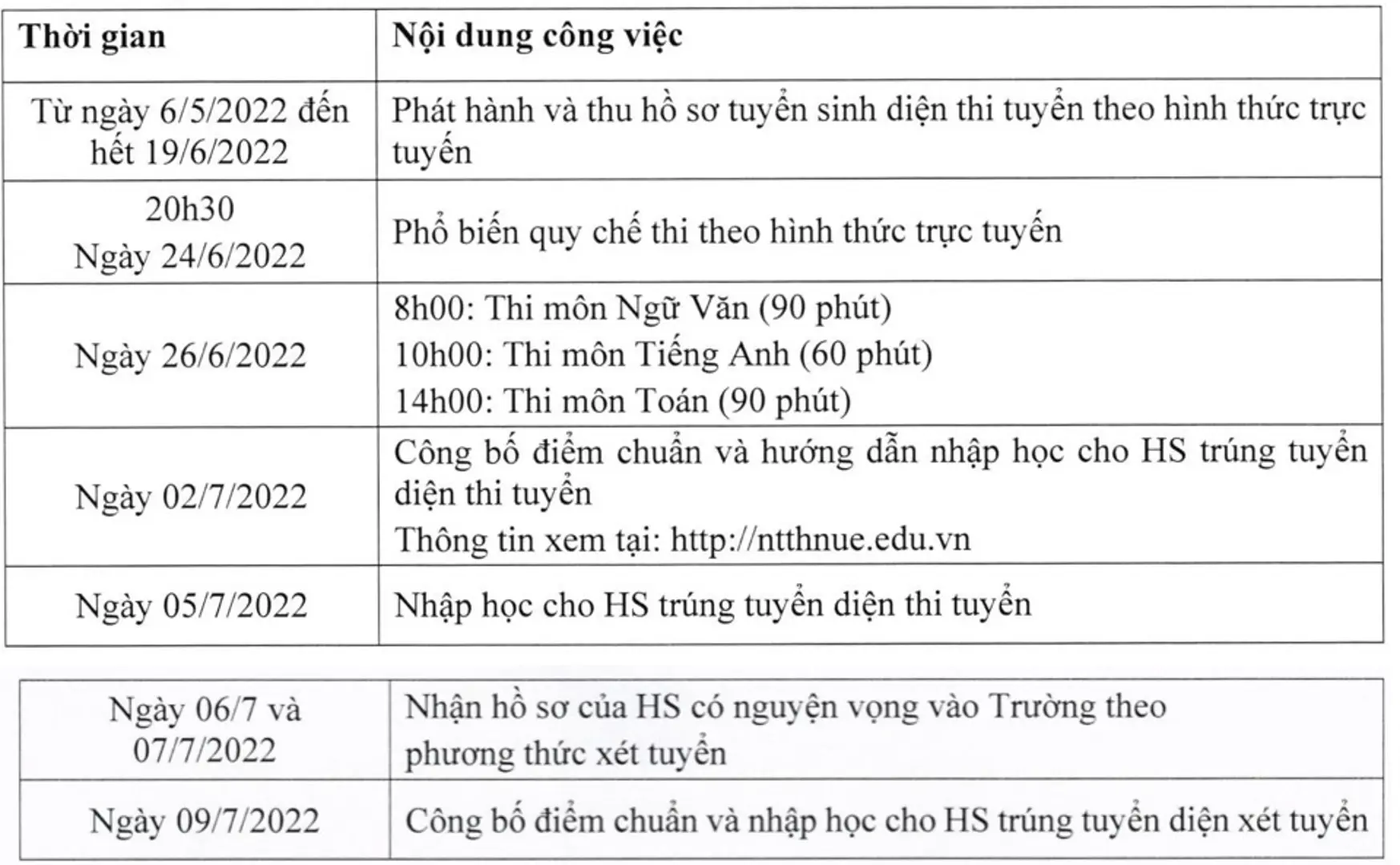 Lịch tuyển sinhh lớp 10