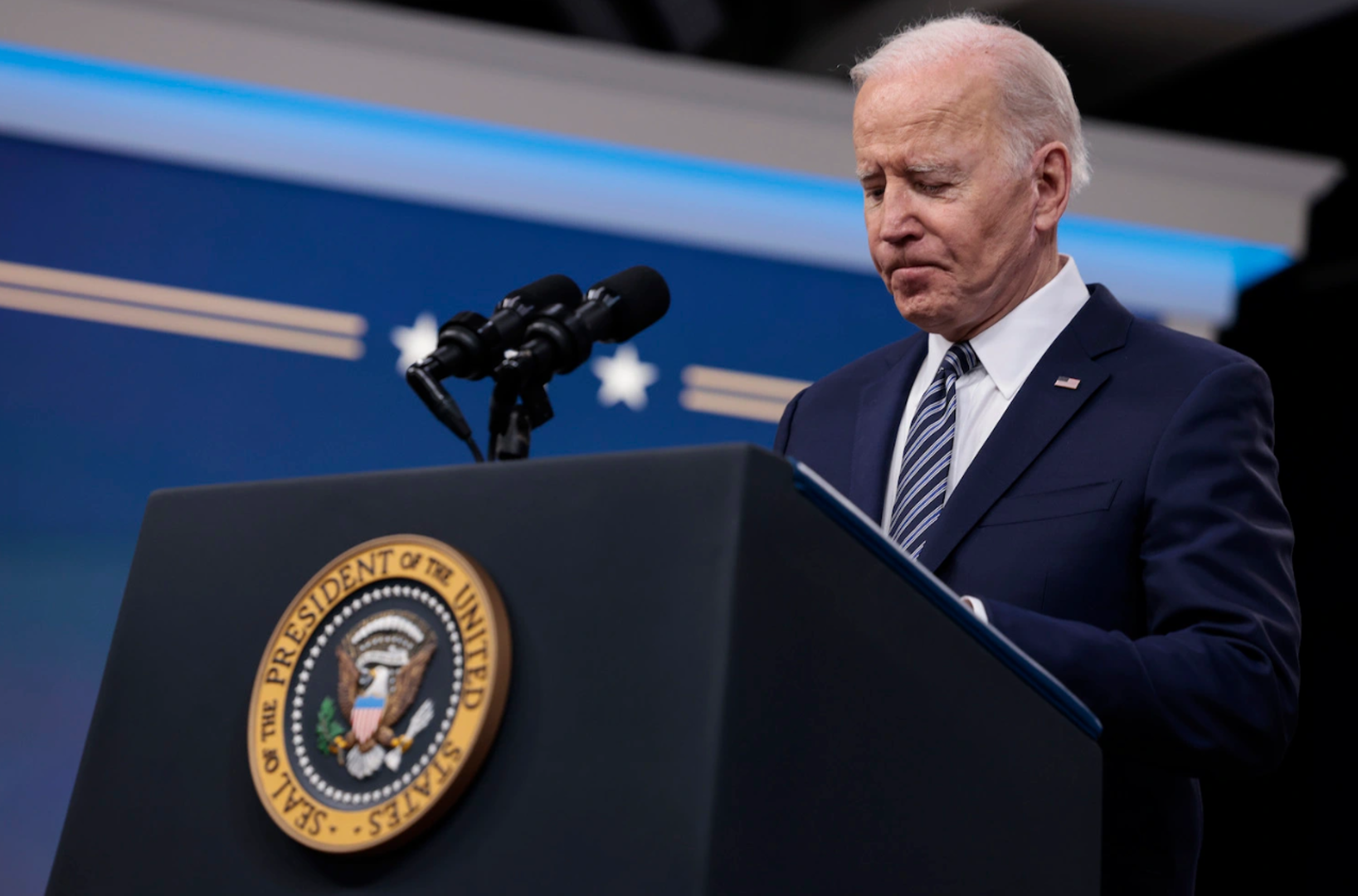 Tổng thống Joe Biden trong bài phát biểu về giá năng lượng cao và việc giải phóng dầu từ khu dự trữ chiến lược của Mỹ,tạiWashington, ngày 31/3/2022. Ảnh:GETTY IMAGES