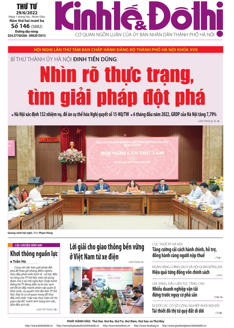 Trang nhất số báo 146 - Báo in Kinh tế & Đô thị phát hành ngày 29/6/2022.