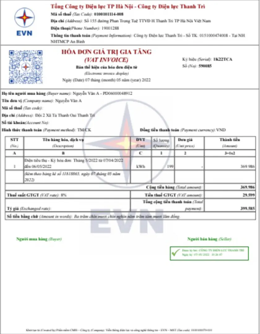 EVN áp dụng mẫu hoá đơn điện tử theo quy định của Bộ Tài chính