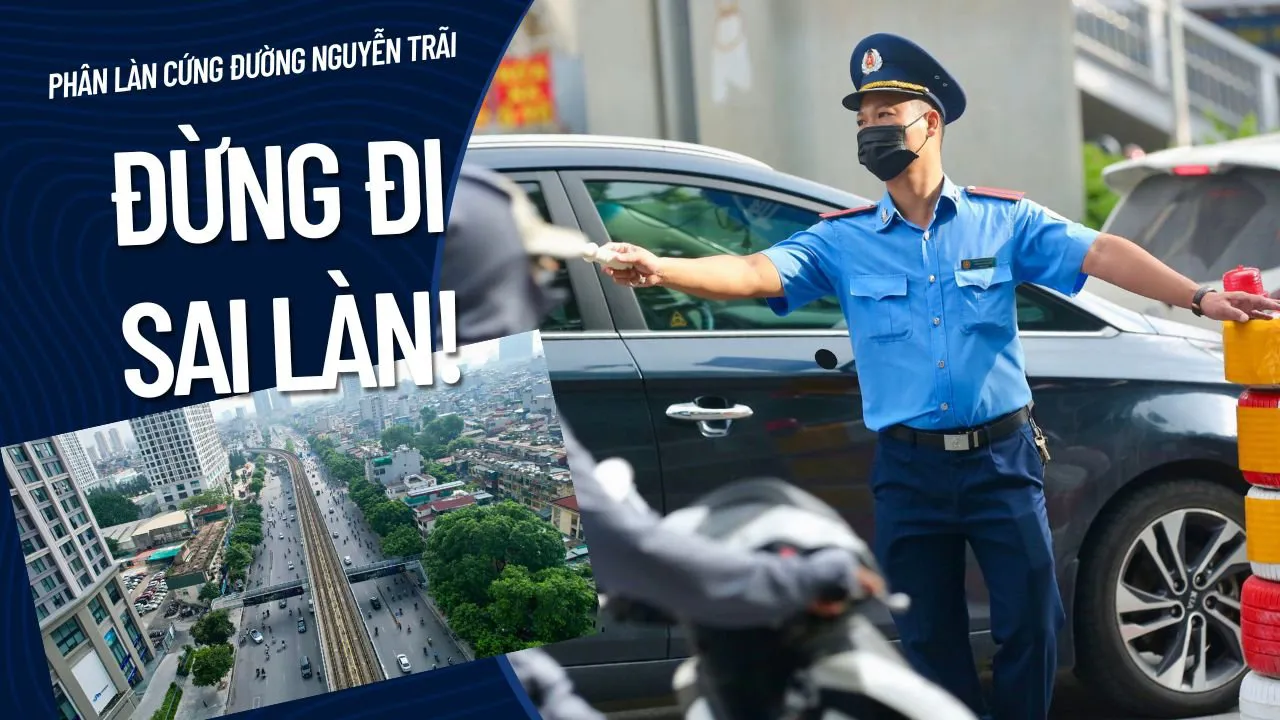 Người đi xe máy vẫn chưa quen với phân làn cứng trên đường Nguyễn Trãi