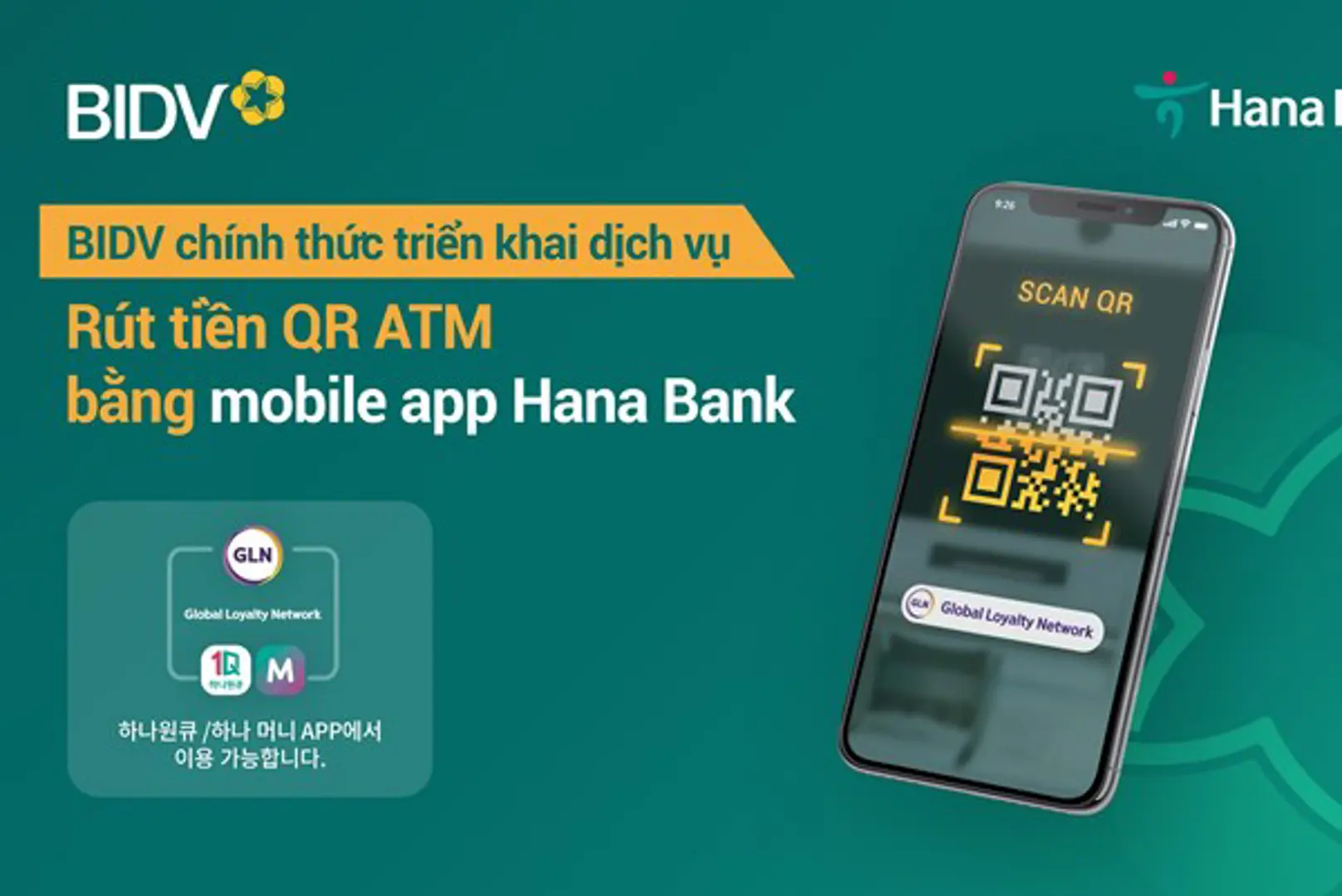 BIDV triển khai dịch vụ rút tiền QR cho khách hàng Hana Bank