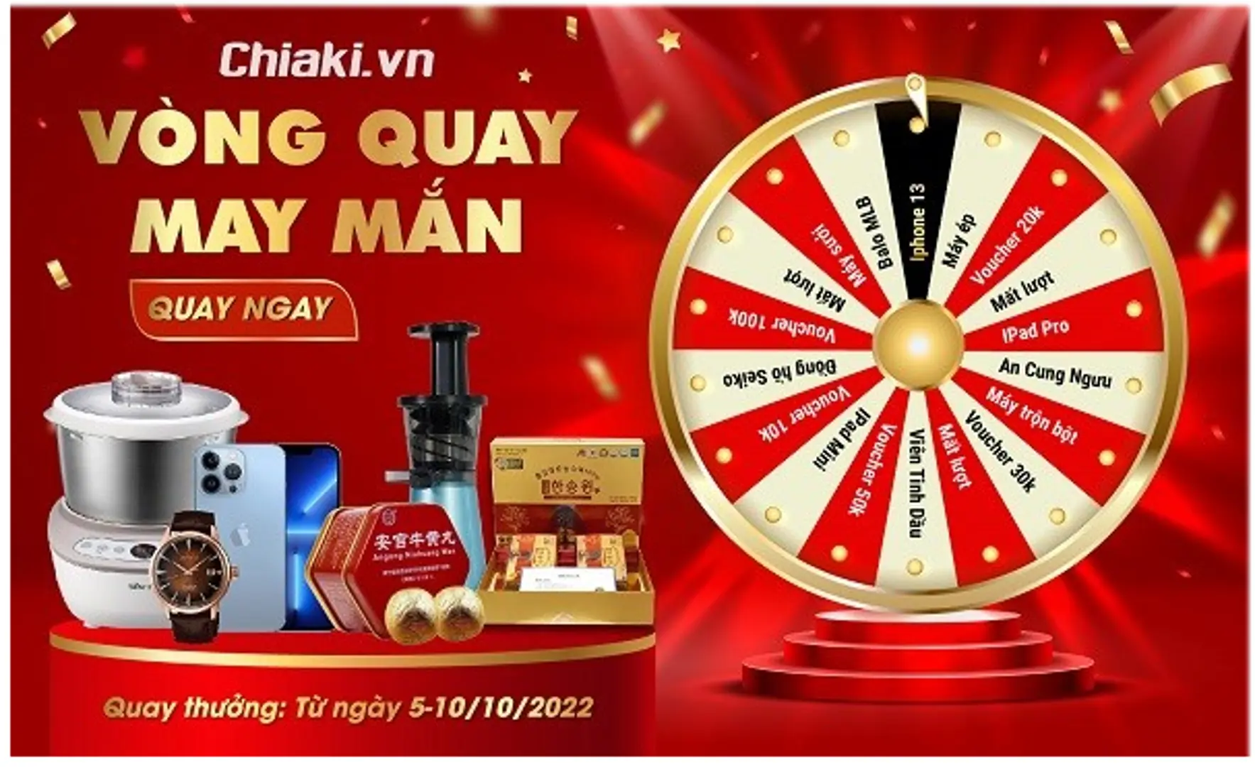 Vòng quay may mắn Chiaki 10/10 – Quay thưởng Iphone 13