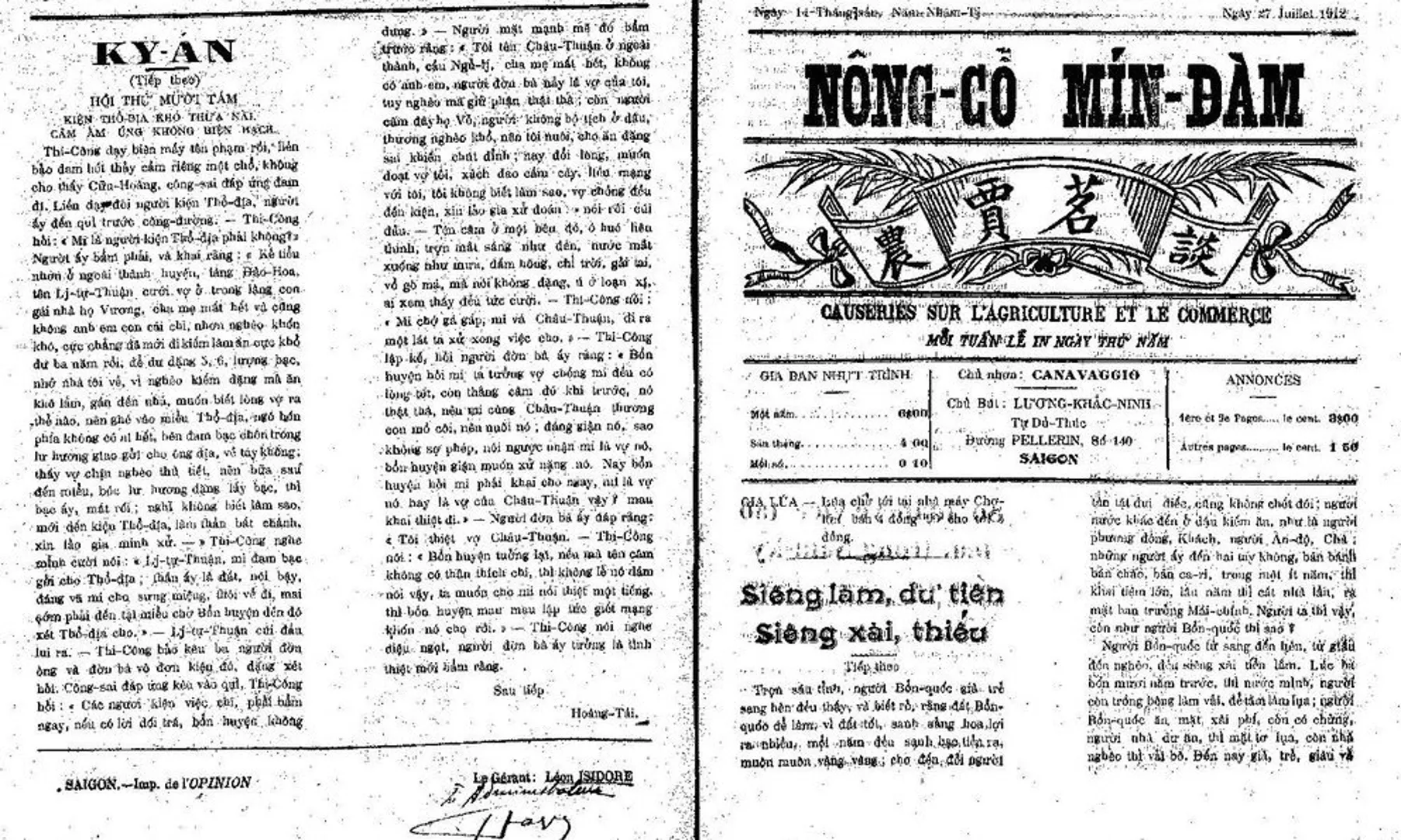 Trang nhất và trang trong của tờ báo đăng năm 1912. Ảnh tư liệu