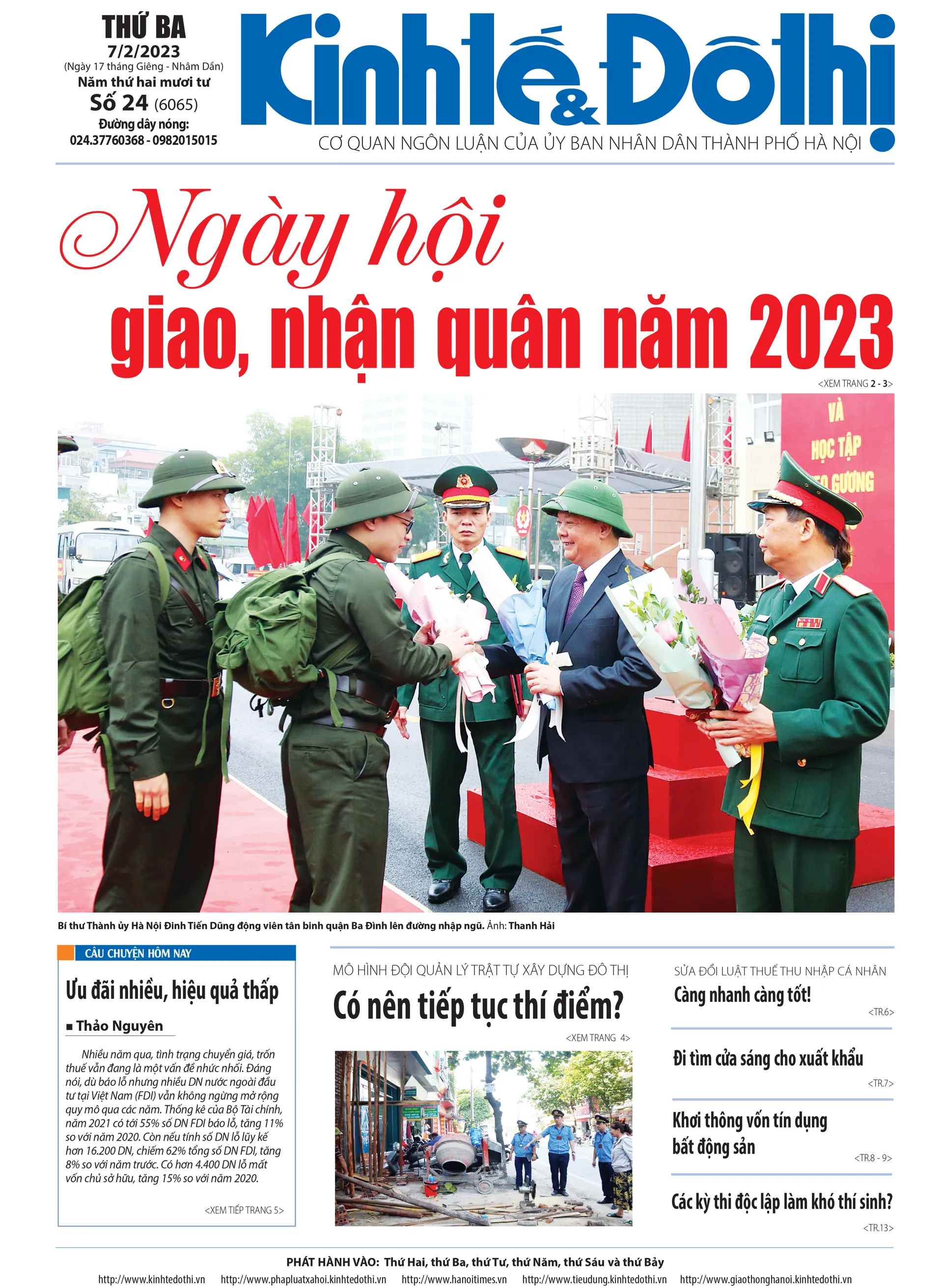 Trang nhất số báo 24 - Báo in Kinh tế & Đô thị phát hành ngày 7/2/2023.