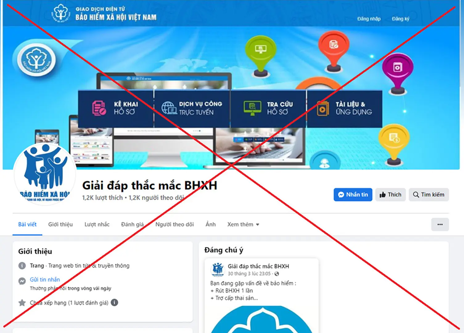 Cảnh báo tiếp tục xuất hiện FanPage giả mạo BHXH Việt Nam để lừa đảo