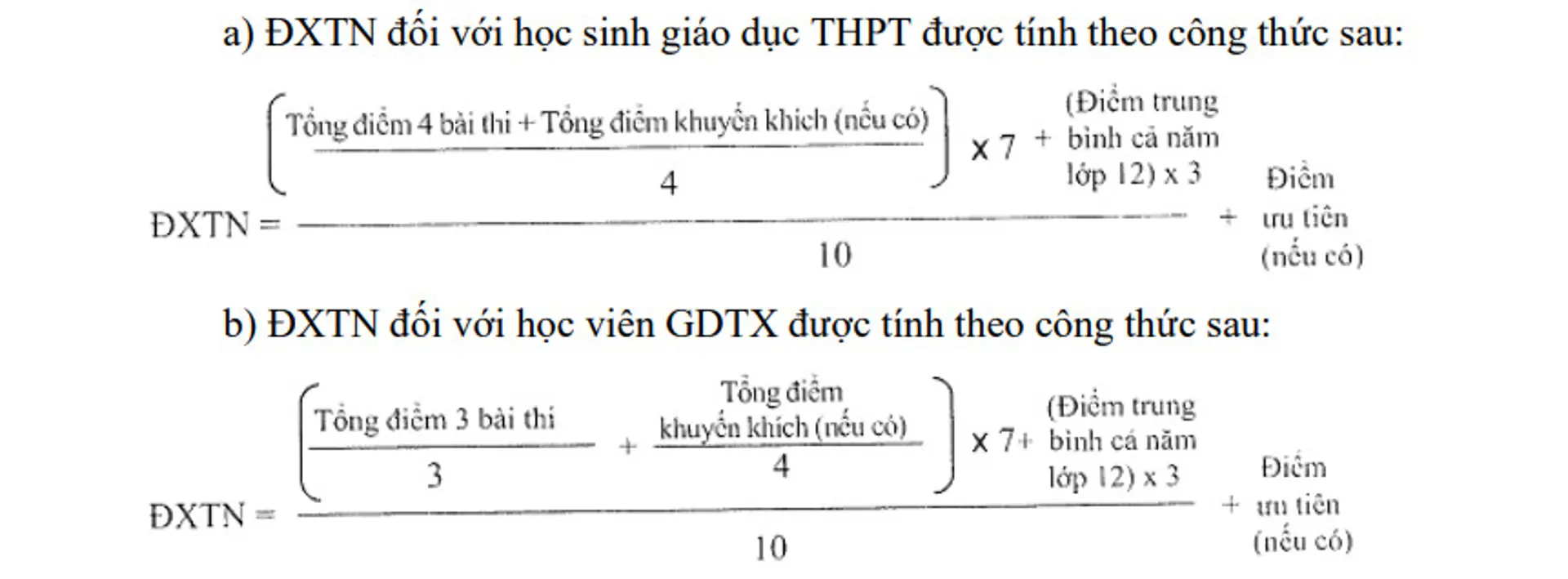 Công thức tính điểm xét tốt nghiệp THPT