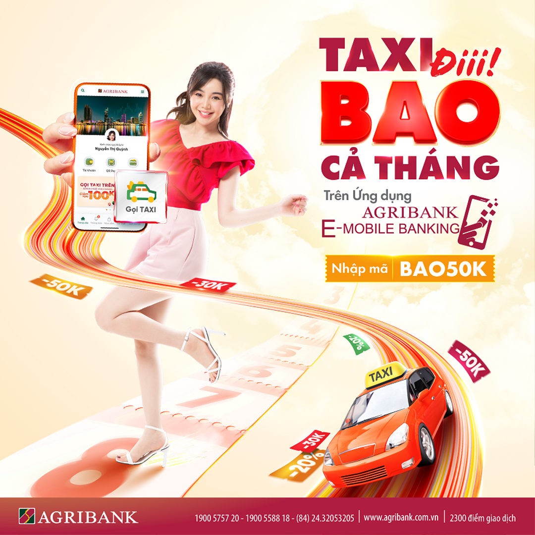 Gọi Taxi trên Agribank E-Mobile Banking: Miễn phí di chuyển cả tháng