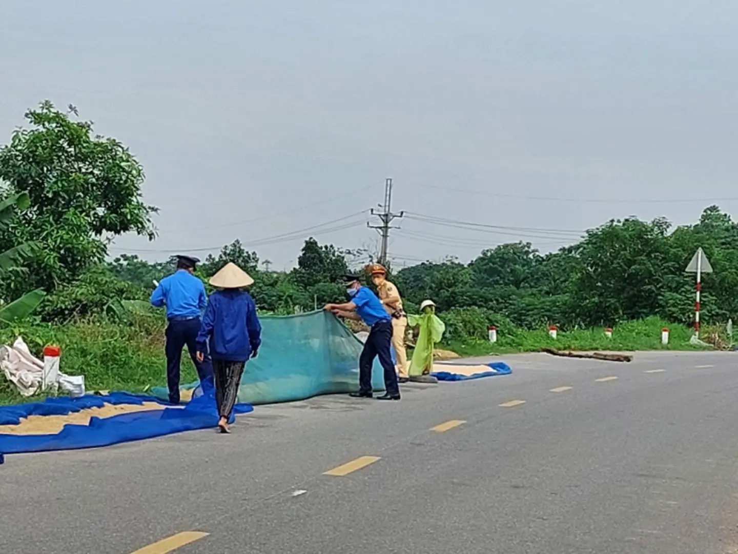 Hà Nội tăng cường kiểm tra, xử lý tình trạng phơi thóc trên đường