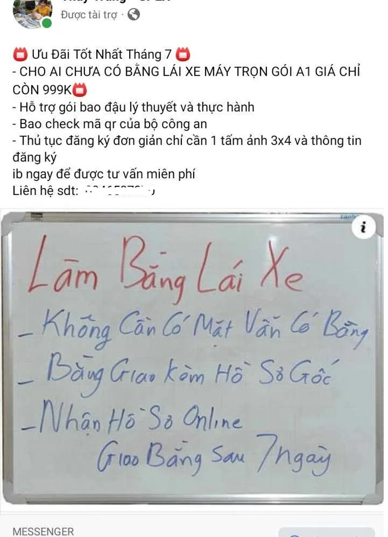 Cảnh báo về thông tin quảng cáo mua bán giấy phép lái xe