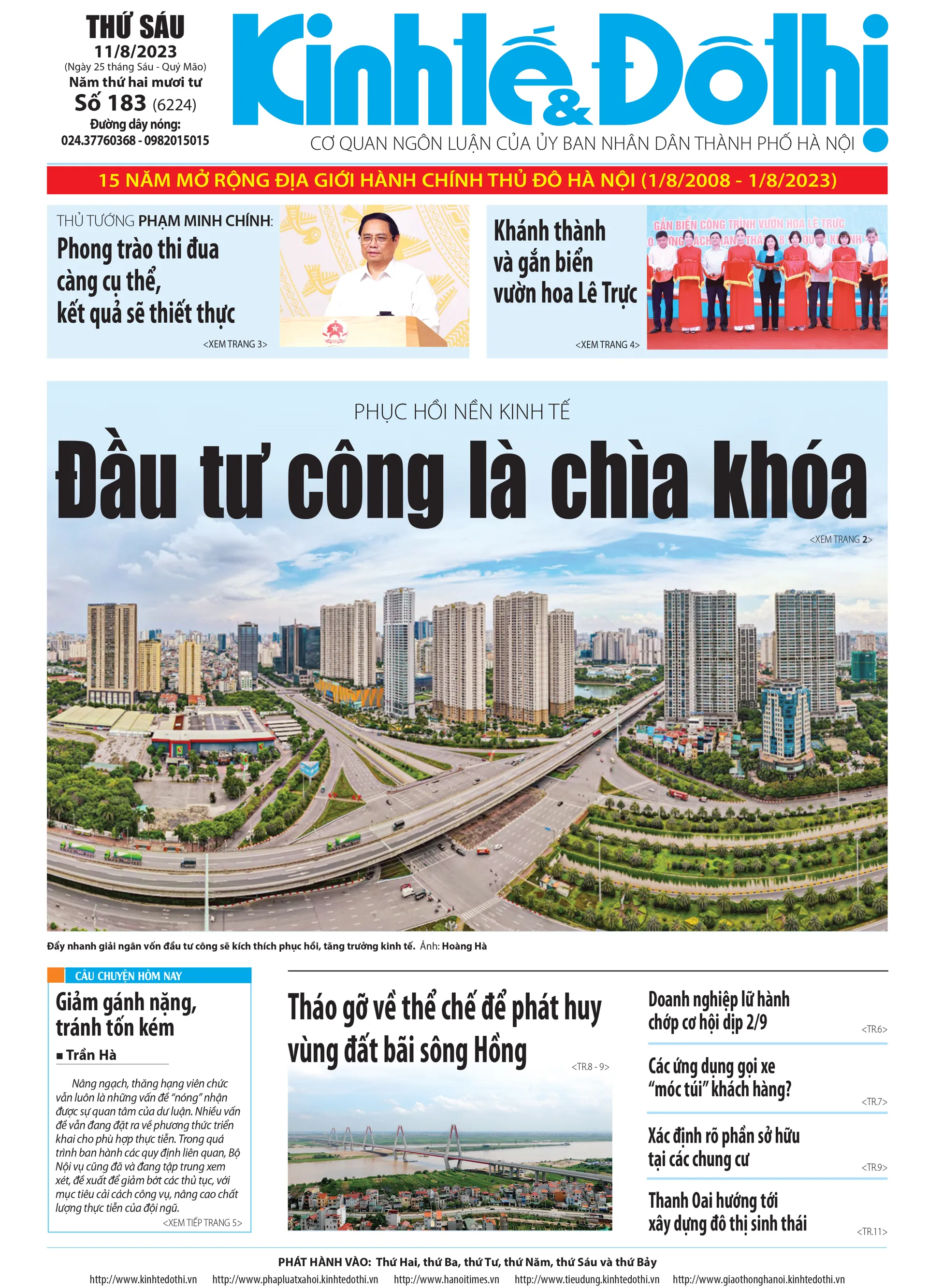 Trang nhất số báo 180 - Báo in Kinh tế & Đô thị phát hành ngày 8/8/2023.