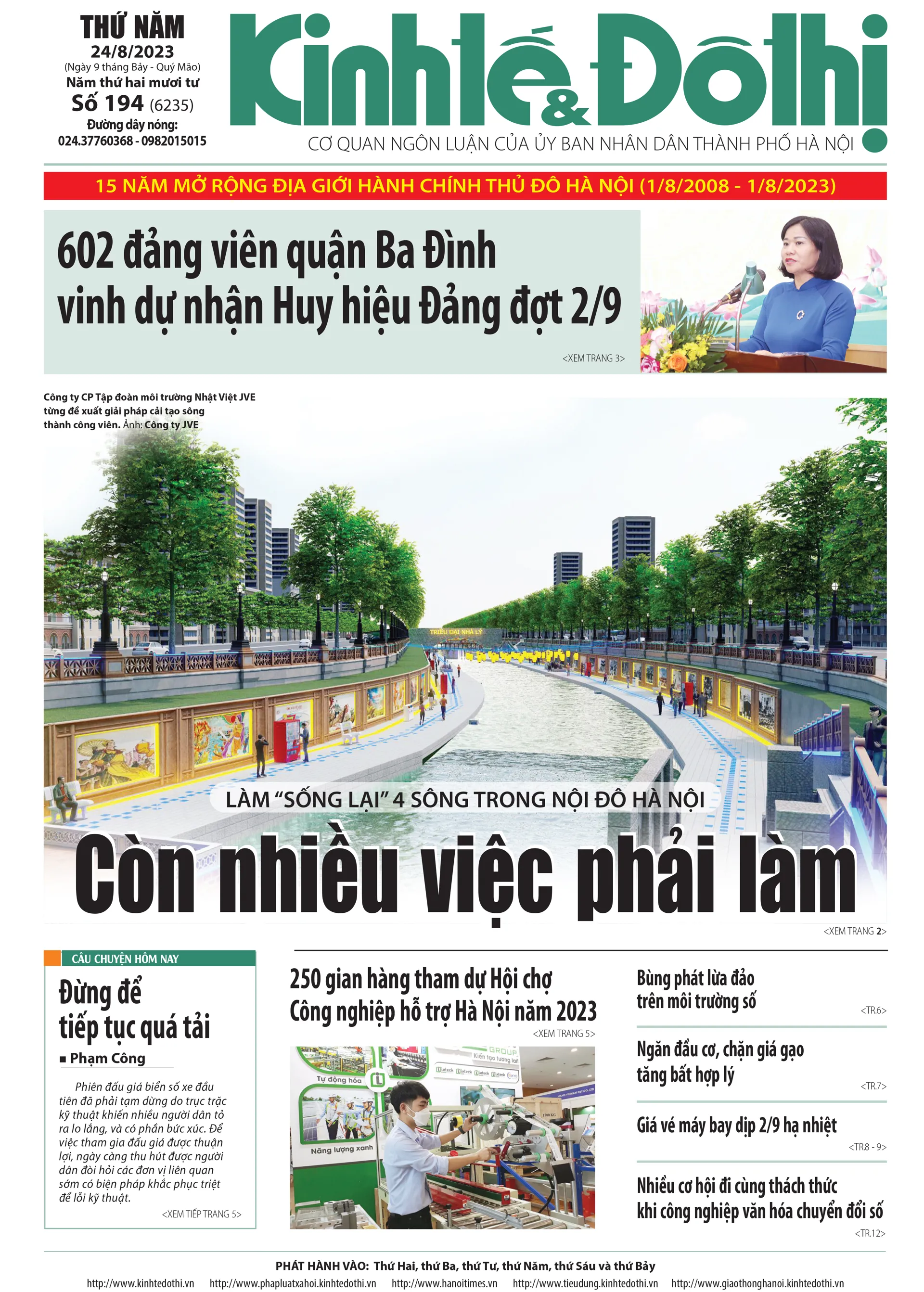 Trang nhất số báo 194 - Báo in Kinh tế & Đô thị phát hành ngày 24/8/2023.