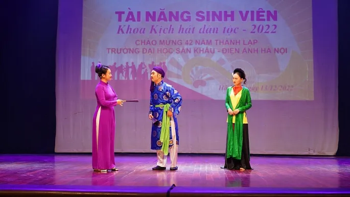 Khoa Kịch hát dân tộc - Trường ĐH Sân khấu - Điện ảnh Hà Nội tổ chức Cuộc thi tài năng sinh viên năm 2022. Ảnh: Vũ Thanh Hùng
