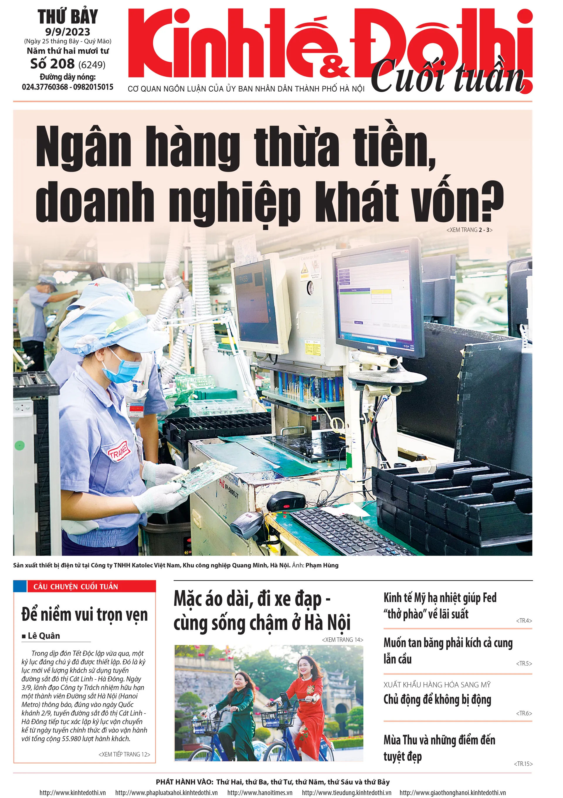 Trang nhất số báo 208 - Báo in Kinh tế & Đô thị phát hành ngày 9/9/2023.