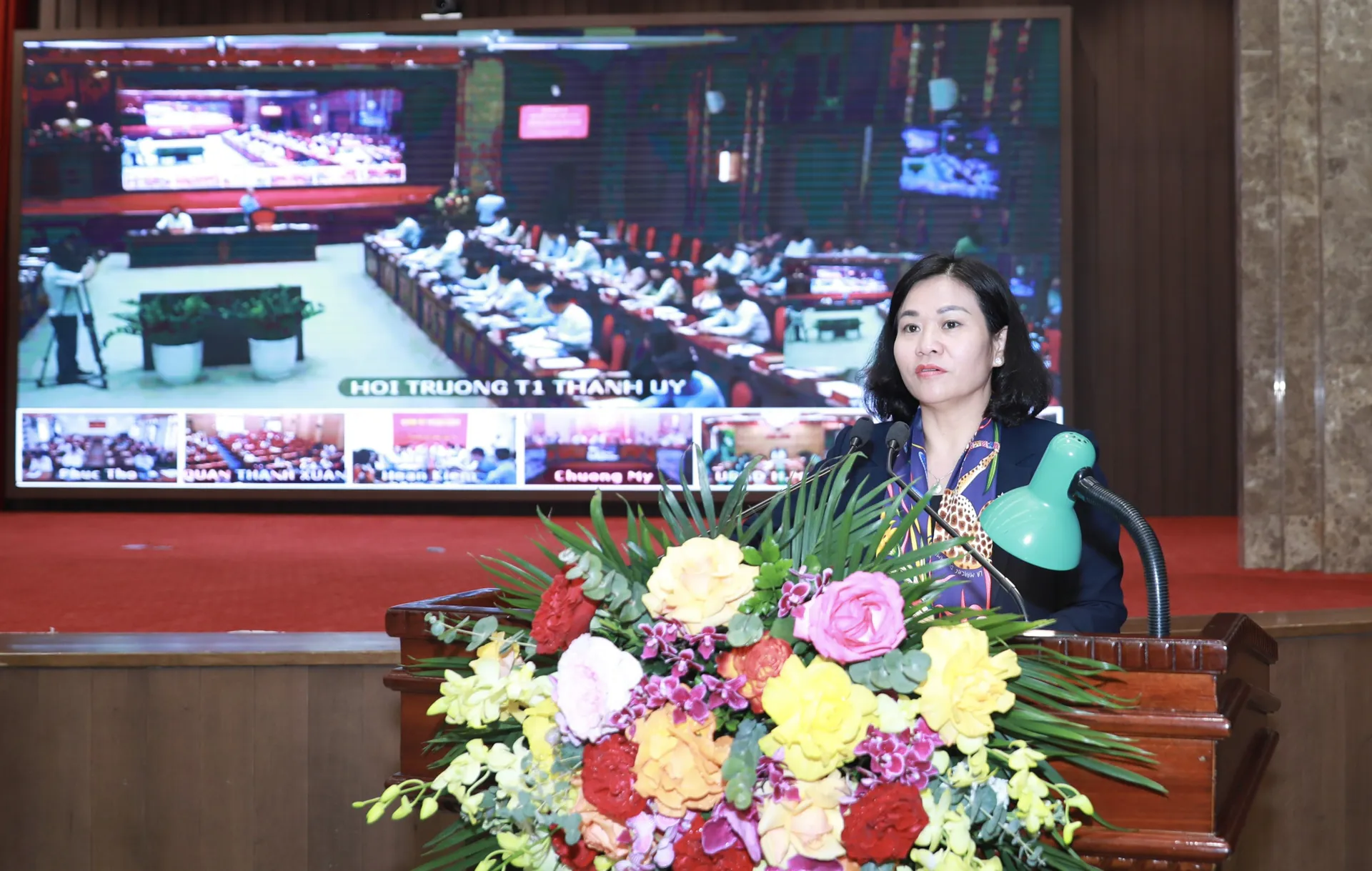 Ủy viên T.Ư Đảng, Phó Bí thư Thường trực Thành ủy Nguyễn Thị Tuyến phát biểu kết luận Hội nghị giao ban trực tuyến. Ảnh: Công Hùng