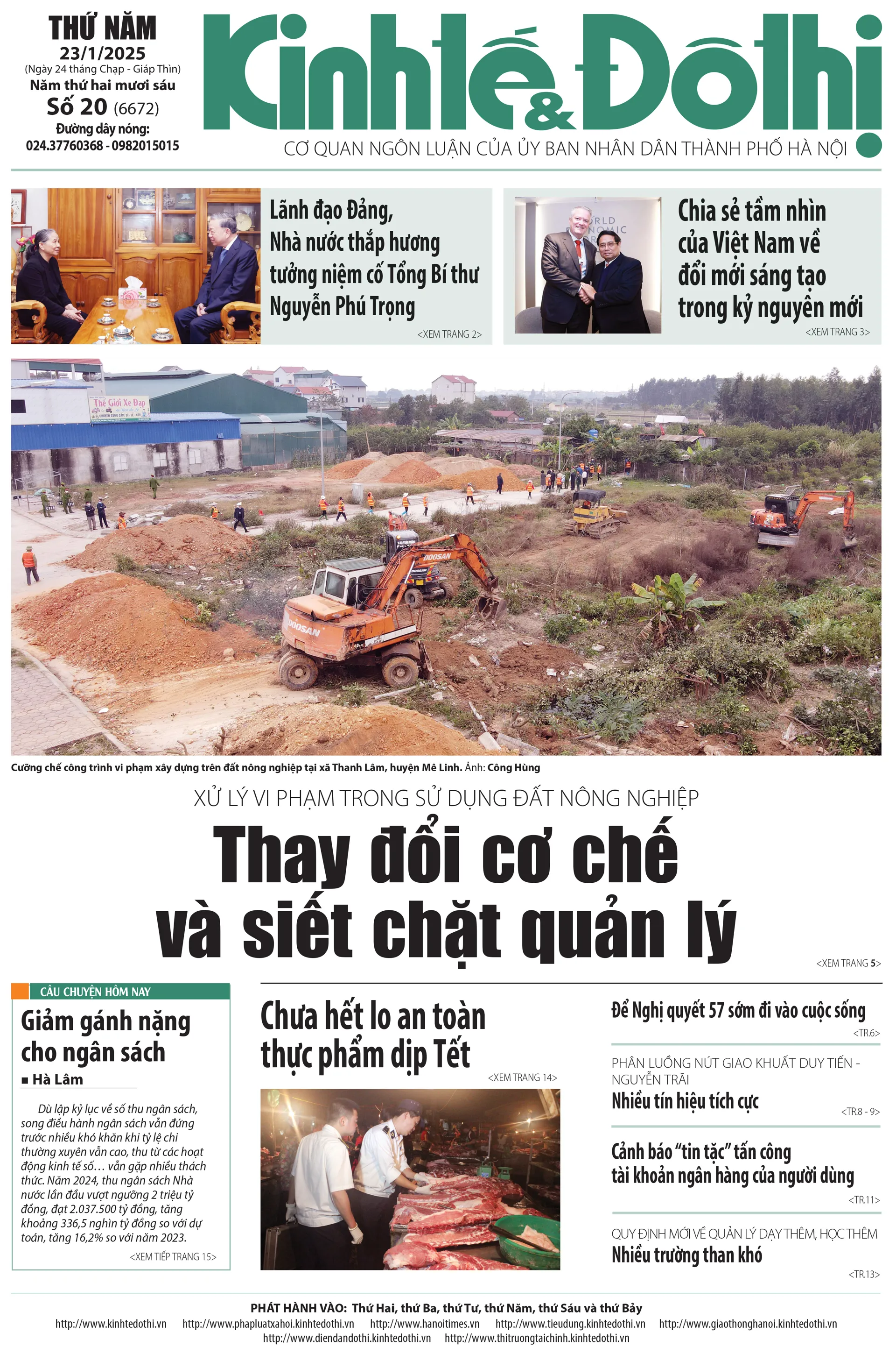 Trang nhất số báo 10 - Báo in Kinh tế & Đô thị phát hành ngày 23/1/2025.