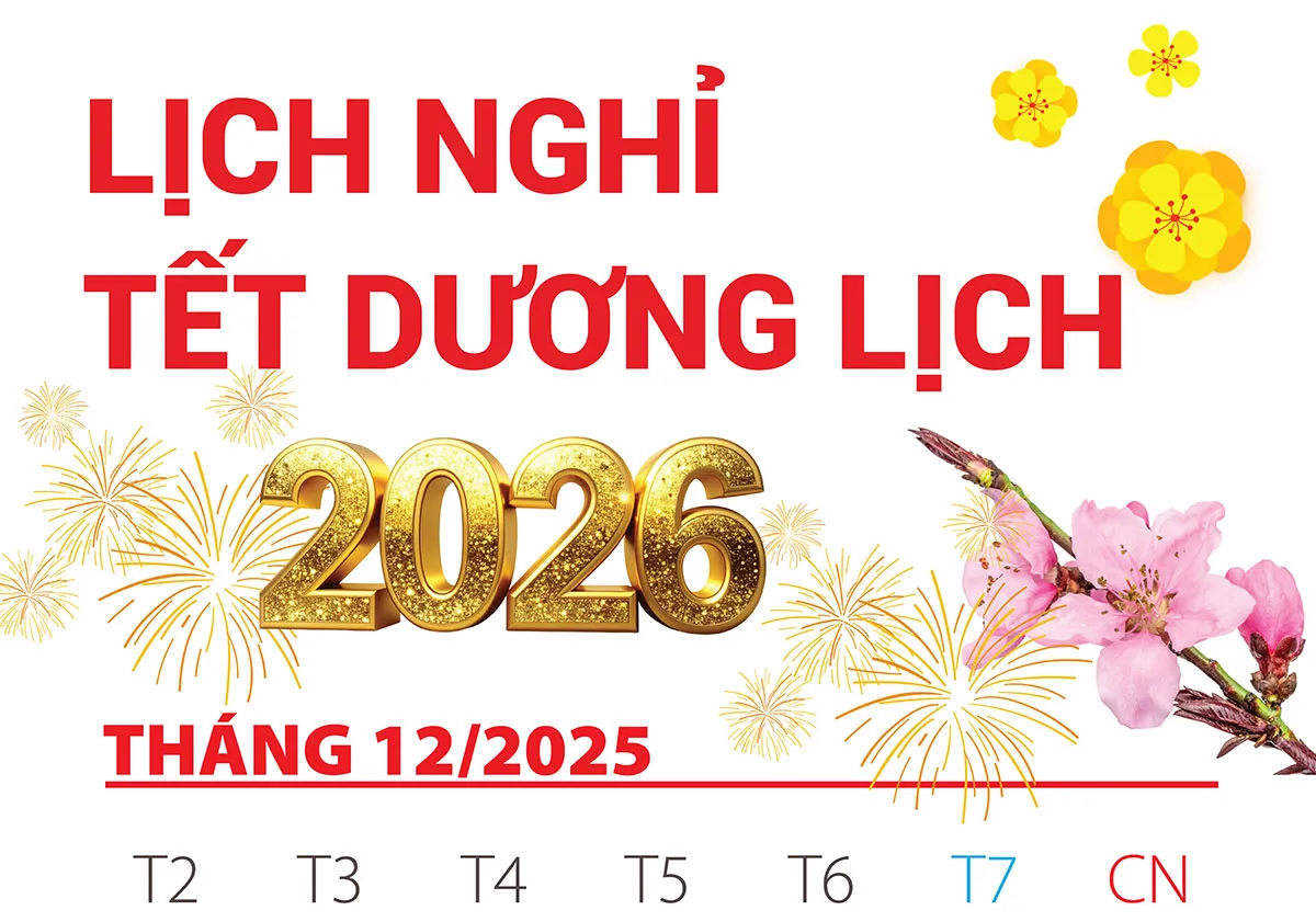 Chi tiết lịch nghỉ Tết Dương lịch 2026 của công chức, viên chức