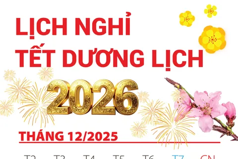 Chi tiết lịch nghỉ Tết Dương lịch 2026 của công chức, viên chức