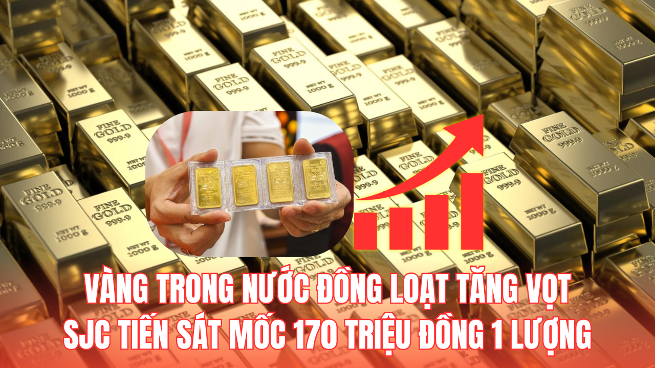 Giá vàng trong nước đồng loạt tăng vọt, SJC lên mốc 170 triệu đồng/lượng
