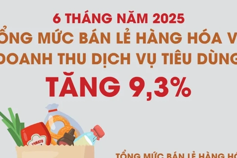 Doanh thu dịch vụ tiêu dùng và bán lẻ hàng hóa 6 tháng năm 2025 tăng 9,3%