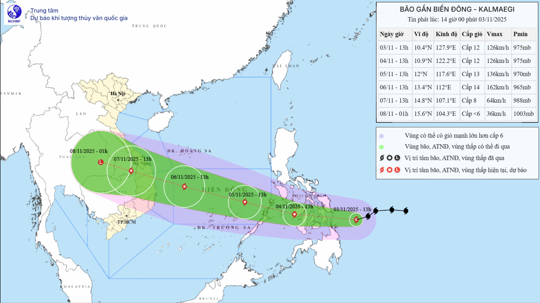 Bão Kalmaegi "tốc hành" vào Biển Đông, lên cấp 14, giật cấp 17