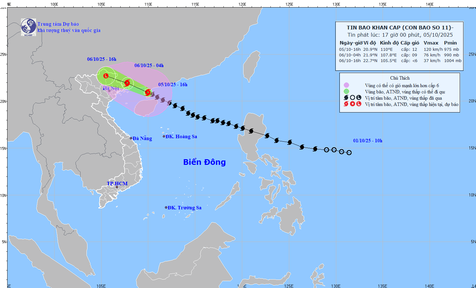 Bão số 11 Matmo giật cấp 15, cách Quảng Ninh 190km, di chuyển theo hướng Tây Tây Bắc