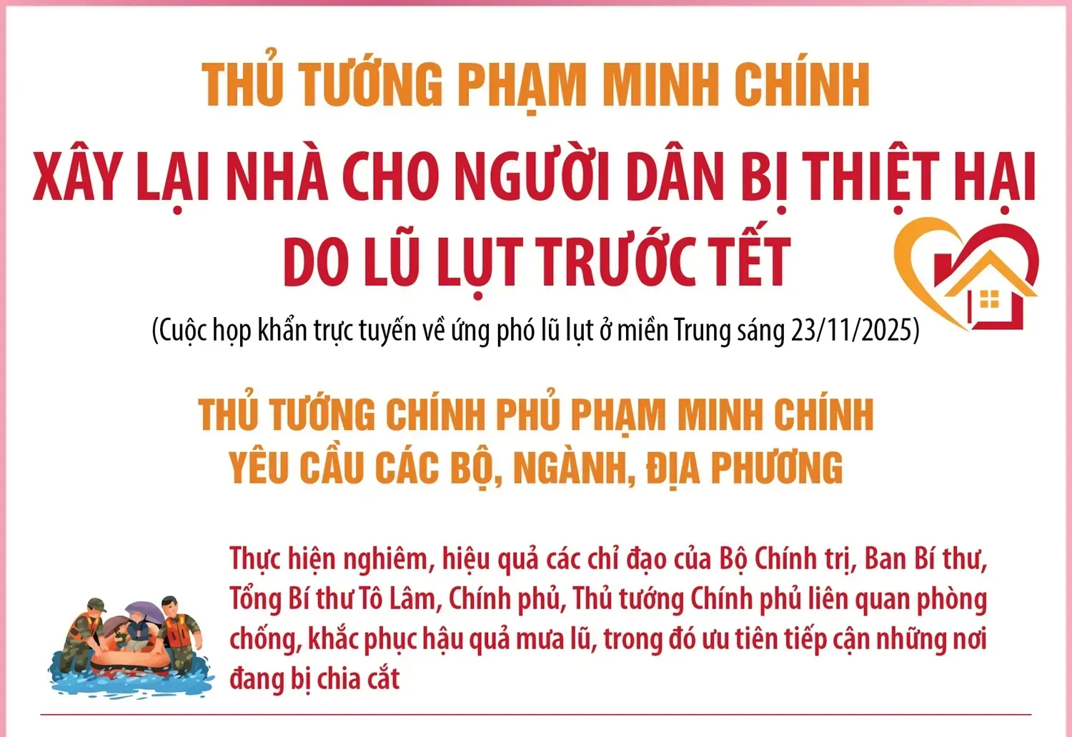 Thủ tướng Chính phủ Phạm Minh Chính: Xây lại nhà cho người dân mất nhà cửa do lũ trước 31/1/2026

