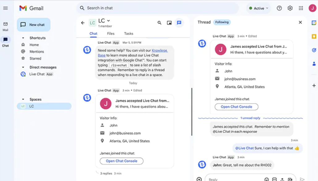 Tính năng Chat được tích hợp vào ứng dụng Gmail