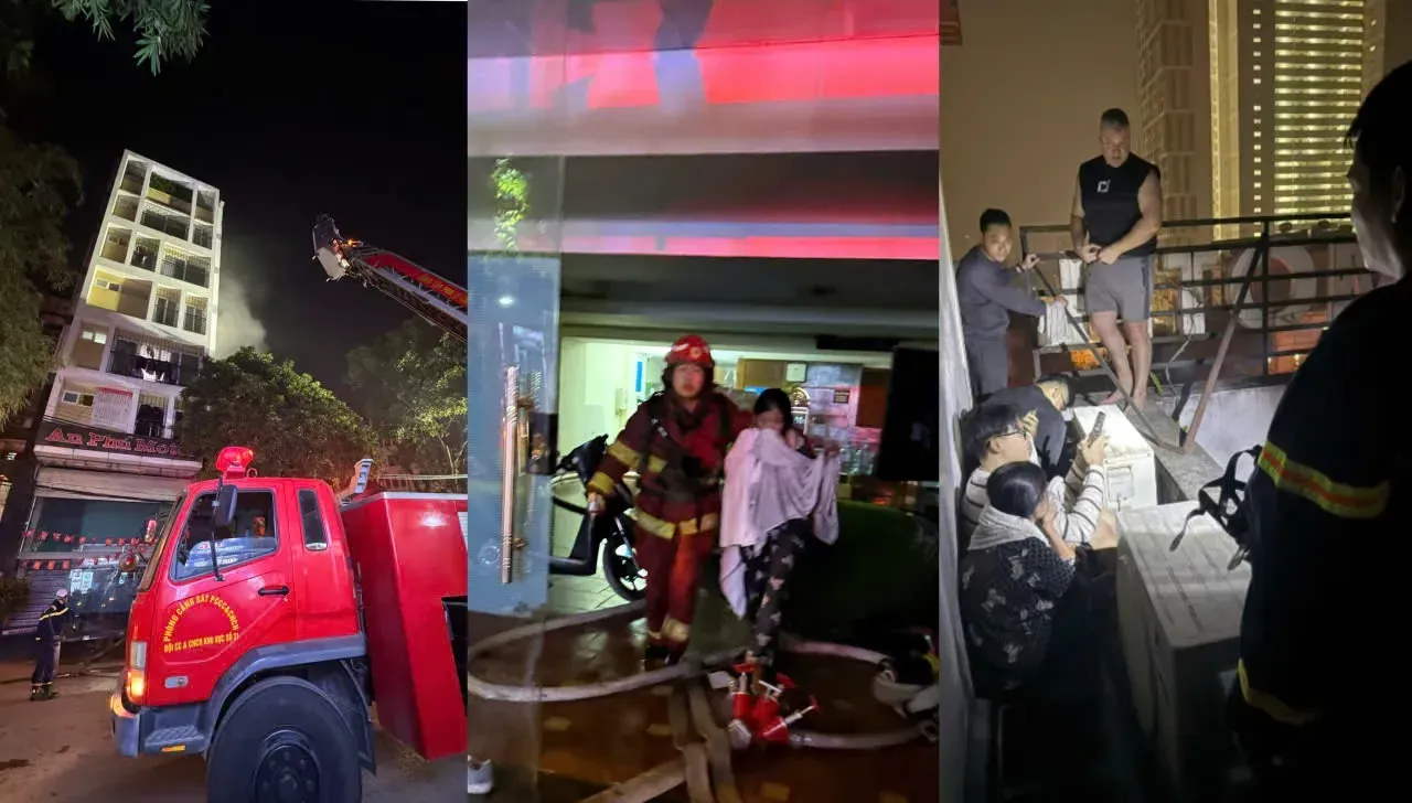 Cháy nhà nghỉ cao 8 tầng ở Hà Đông, cảnh sát cứu thoát 7 người
