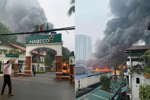 Cháy dữ dội tại Nhà máy Bia Hà Nội Habeco