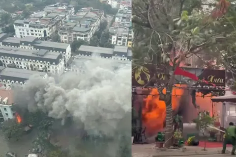 Hà Nội: lửa bùng phát dữ dội tại quán cà phê ở khu Lacasta Văn Phú