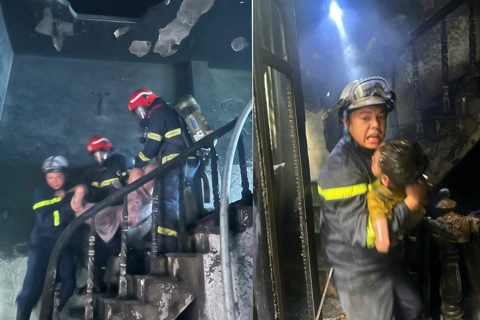 Cháy ngôi nhà ở Hà Nội, cảnh sát lao vào cứu 3 người thoát nạn