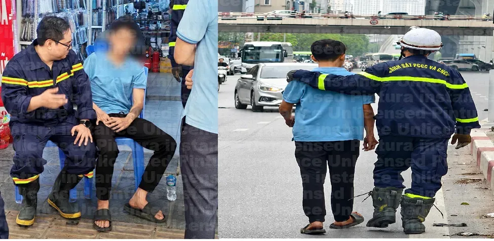Hà Nội: giải cứu nam thanh niên có hành động bất thường trên lan can cầu vượt phố Vọng