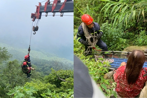 Cứu nạn 2 người đi xe máy mất lái rơi xuống vực ở Ba Vì