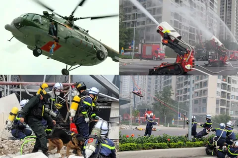 Hà Nội: hơn 4.000 người cùng trực thăng, robot diễn tập chữa cháy, cứu nạn