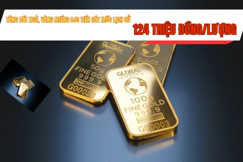 Tăng bất ngờ, vàng miếng SJC tiến sát mốc lịch sử 124 triệu đồng/lượng