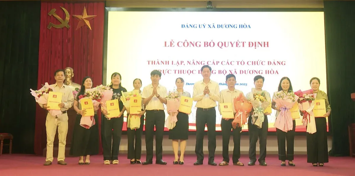 Xã Dương Hoà công bố quyết định thành lập, nâng cấp các tổ chức cơ sở Đảng