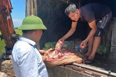 Hà Tĩnh: phát hiện xe ô tô chở hơn 1 tấn sản phẩm bốc mùi