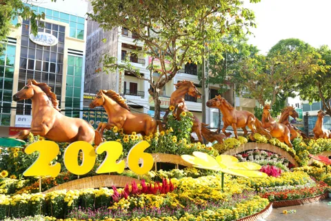 Cận cảnh linh vật ngựa tại đường hoa nghệ thuật ở Cần Thơ