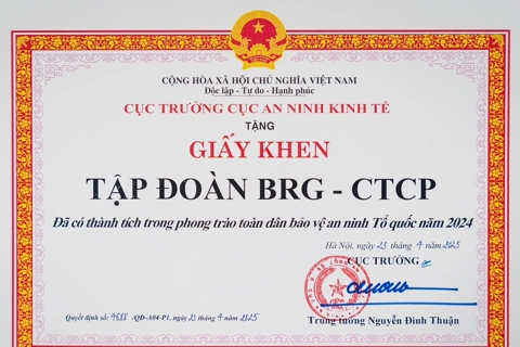 Tập đoàn BRG nhận giấy khen trong phong trào “Toàn dân Bảo vệ An ninh Tổ quốc năm 2024”
