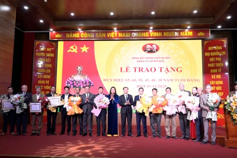 Xã Mỹ Đức: trao Huy hiệu Đảng đợt 7/2025 và công bố các quyết định về công tác cán bộ