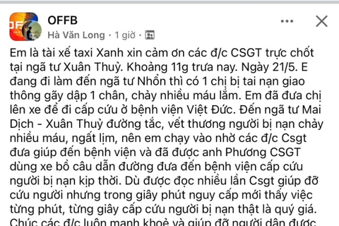 Cảnh sát giao thông "mở đường" cho xe taxi đưa nạn nhân đi cấp cứu kịp thời
