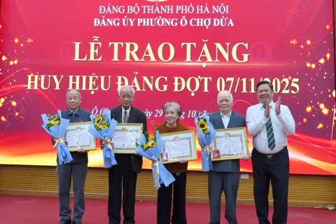 Phường Ô Chợ Dừa trao Huy hiệu Đảng tặng 97 đảng viên đợt 7/11