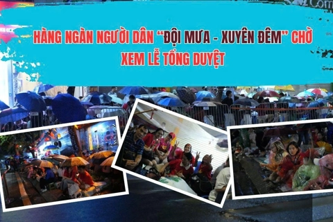 Hàng ngàn người dân đội mưa xuyên đêm chờ xem lễ tổng duyệt diễu binh, diễu hành A80
